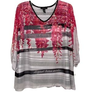 STYLE & CO Macy's Pink Flower White Mesh Stripe Blouse Tank Top Plus Sz …